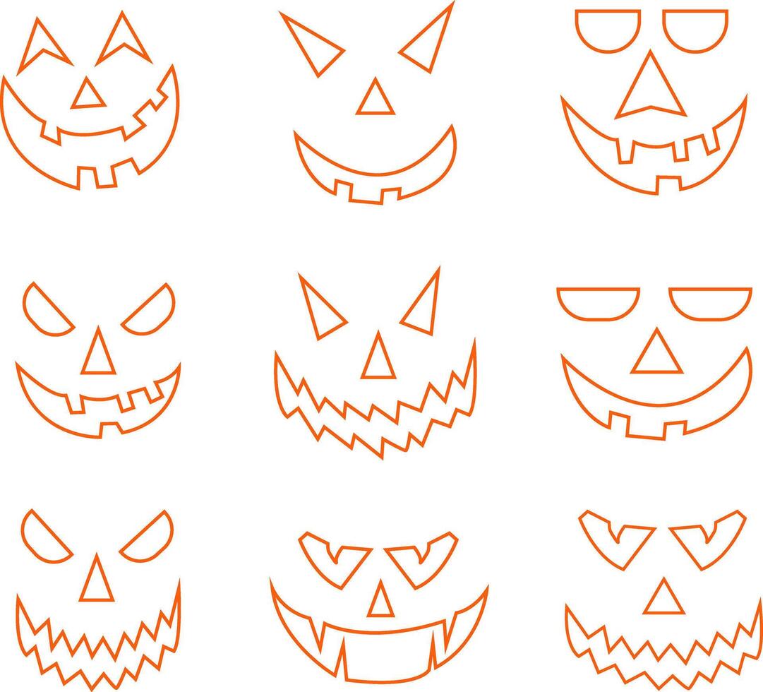 Creepy Halloween Pumpkin Emoji Set. Spooky Monster Collection. Haunted Holiday Horror Icons. Happy Devil Characters for a Scary Night. illustration vector