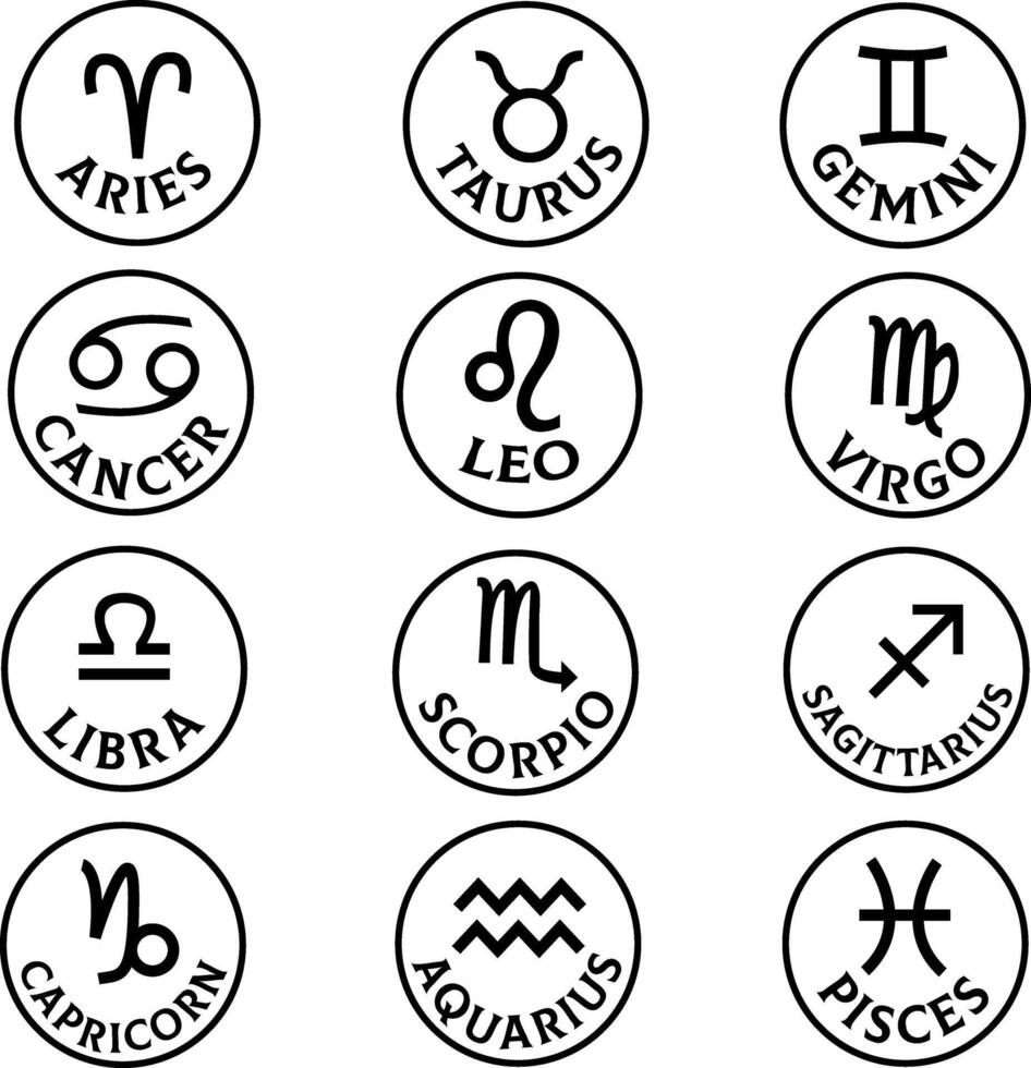 Cosmic Zodiac Signs Set. Astrological Chart Symbols. Celestial Icons. Mystic Illustrations. Esoteric Astrologer Designs. illustration vector