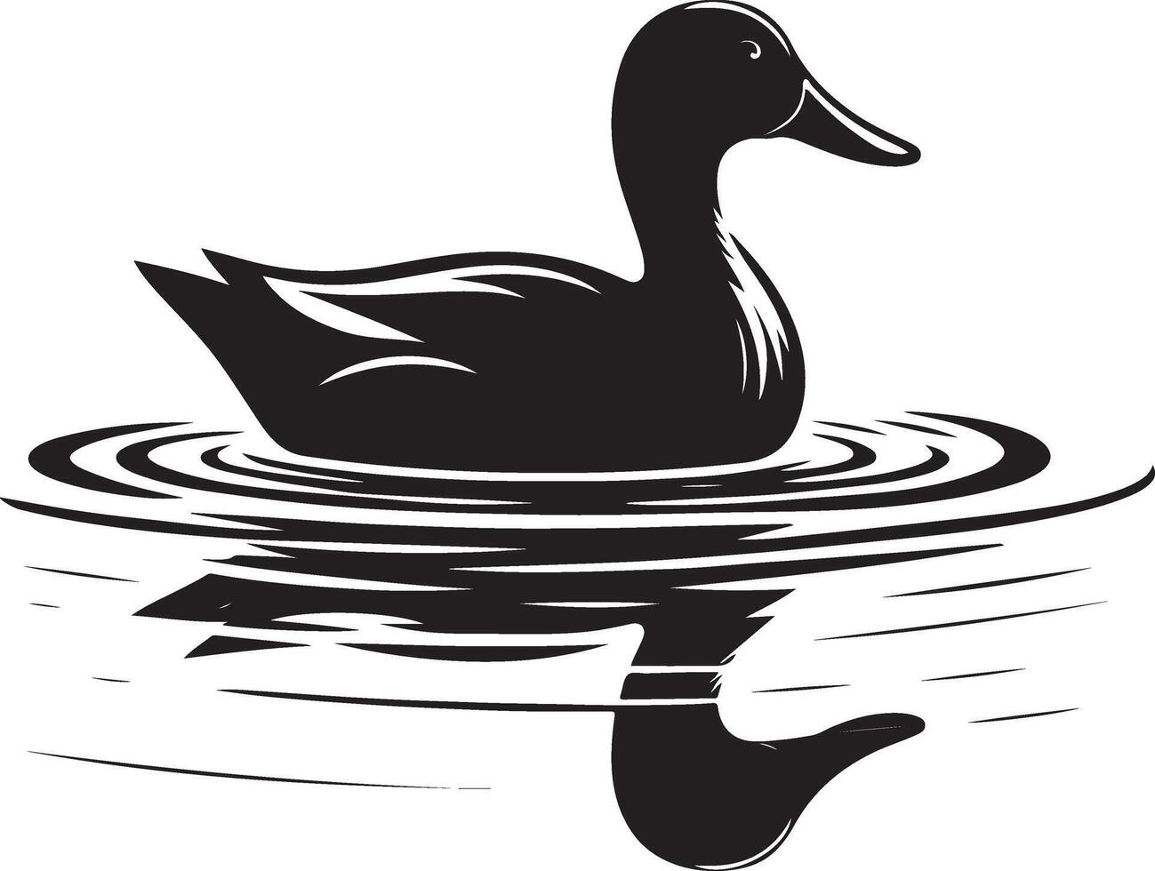 a black and white silhouette of a duck on the water vector