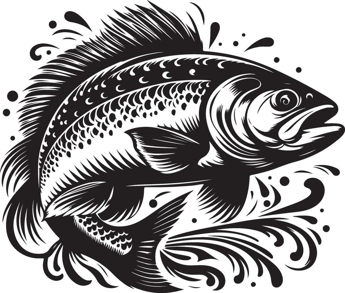 a fish with a black and white design vector