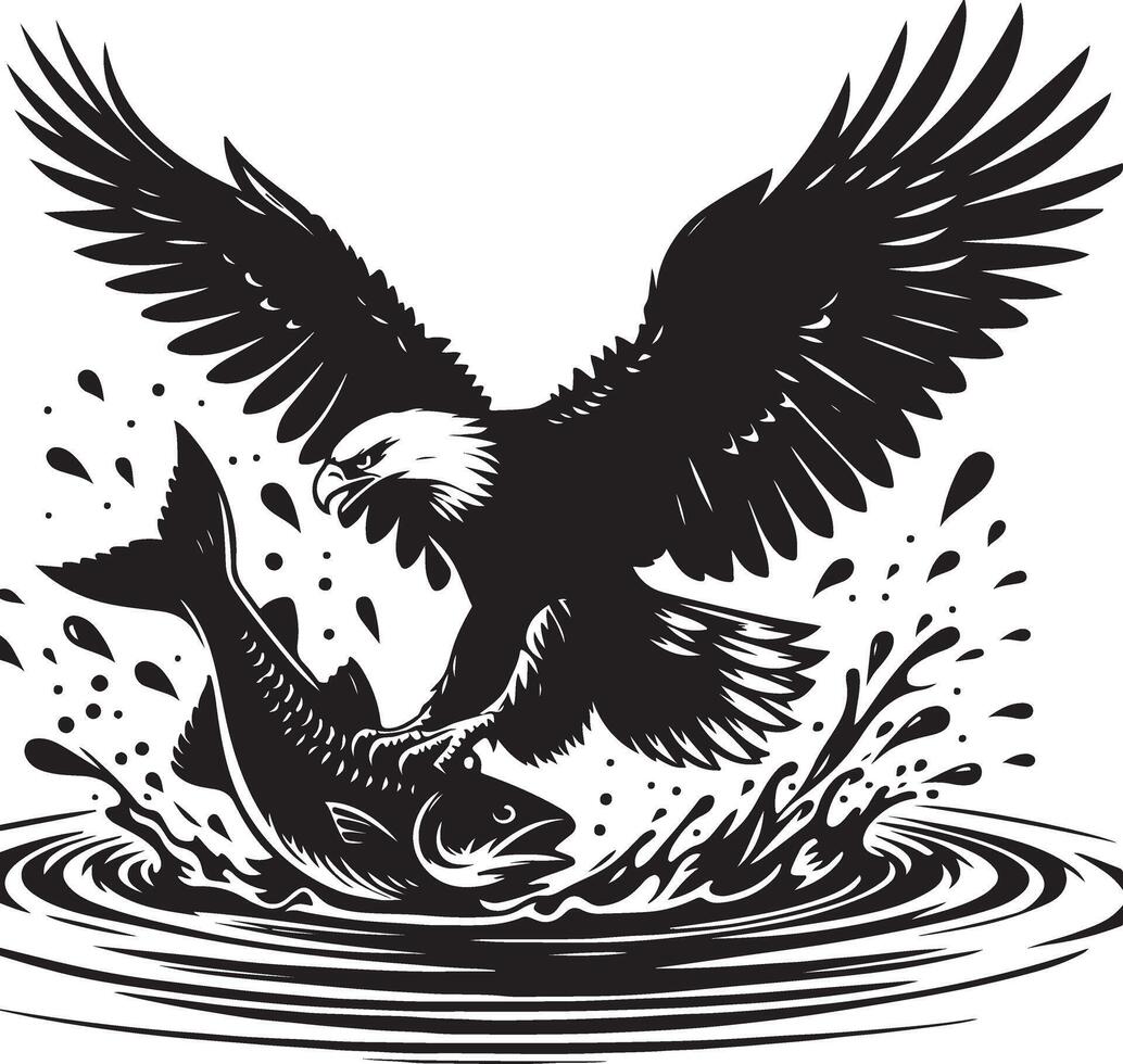 an eagle with fish in the water vector