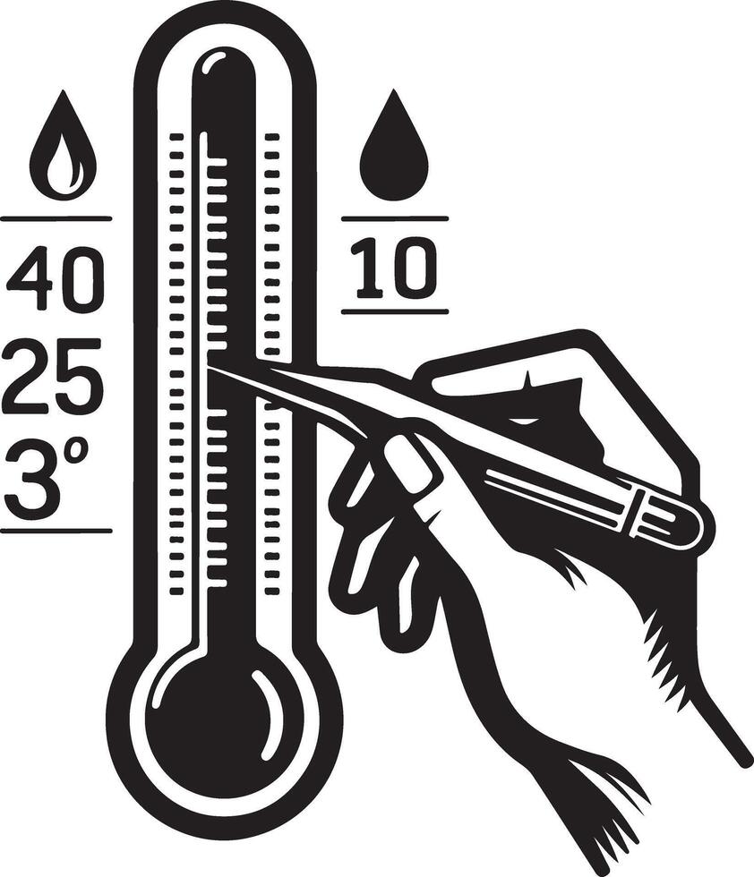 a hand holding a thermometer silhouette and a thermometer is shown vector