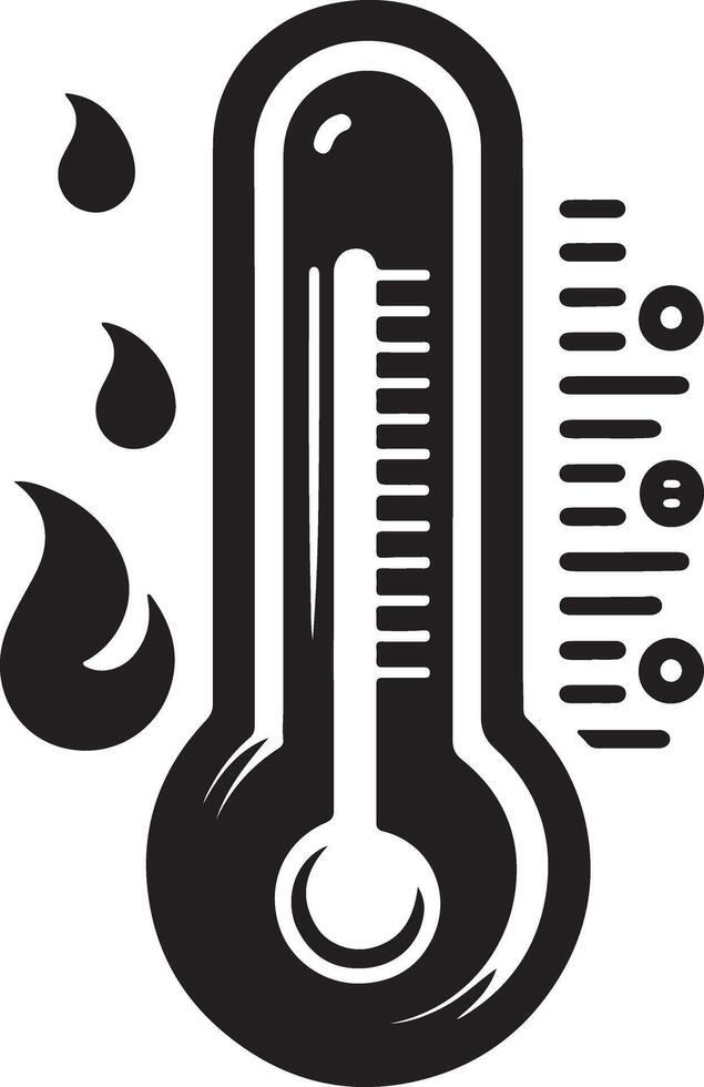 a thermometer silhouette with a drop of water and a drop of water vector