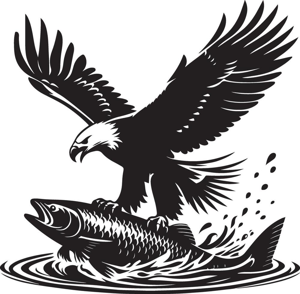 an eagle with fish on its back eagle with wings, fish, eagle catching fish, eagle logo, eagle catching fish logo design silhouette vector