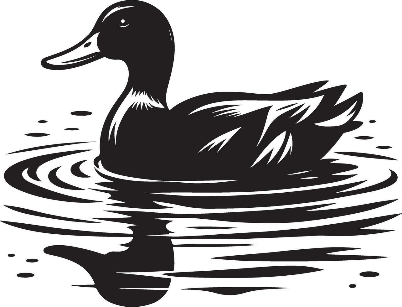 a black and white illustration of a duck swimming in the water vector