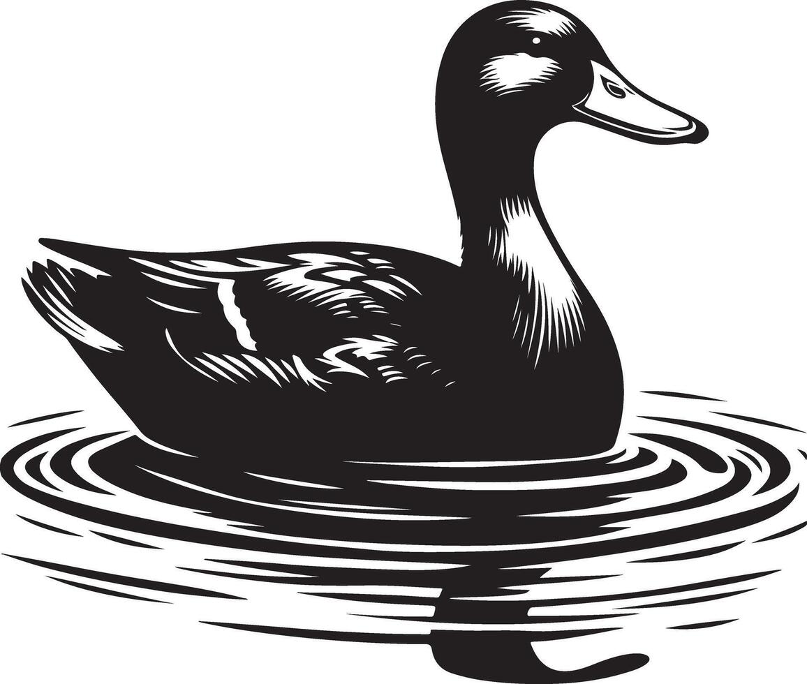 a black and white drawing of a duck on the water vector