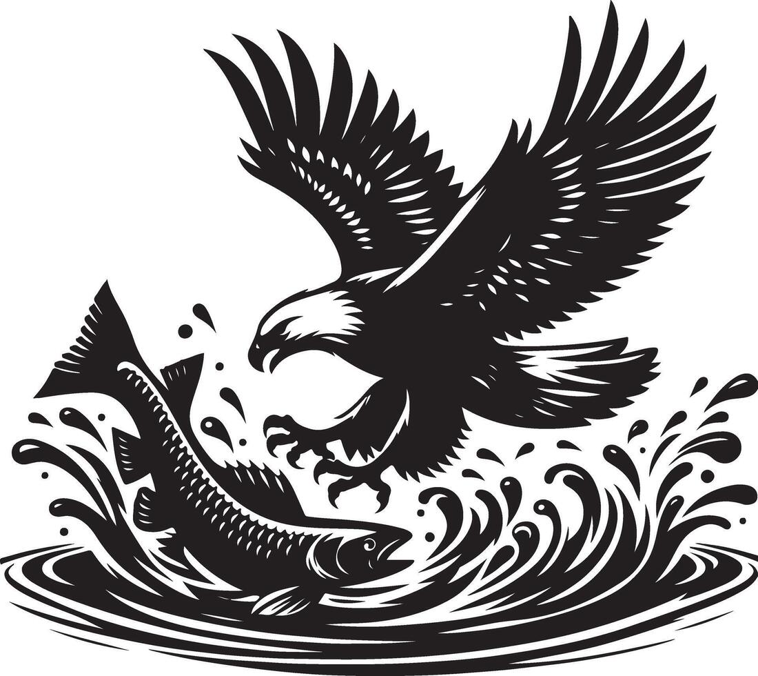 an eagle and fish in the water vector