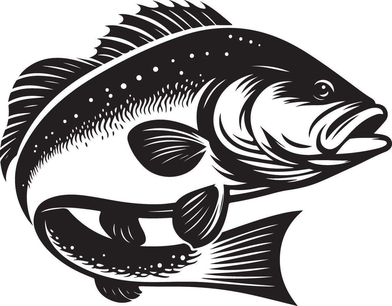 a bass fish is shown in a black and white design vector