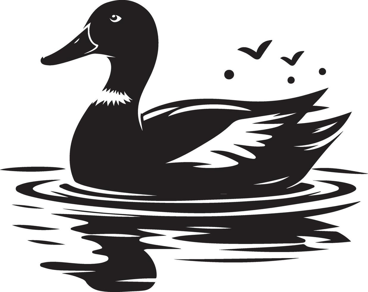 a black and white silhouette of a duck swimming in the water vector