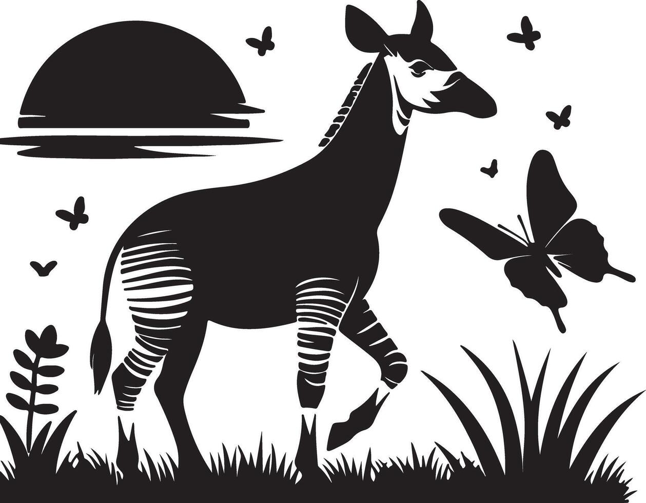 zebra in the meadow with butterflies and sun vector