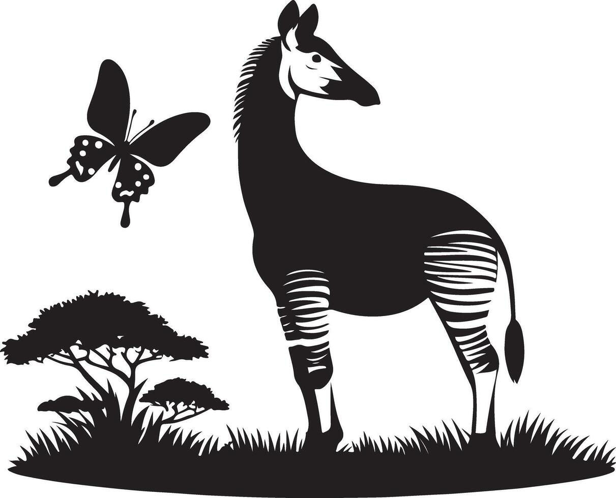 zebra and butterfly silhouette illustration vector