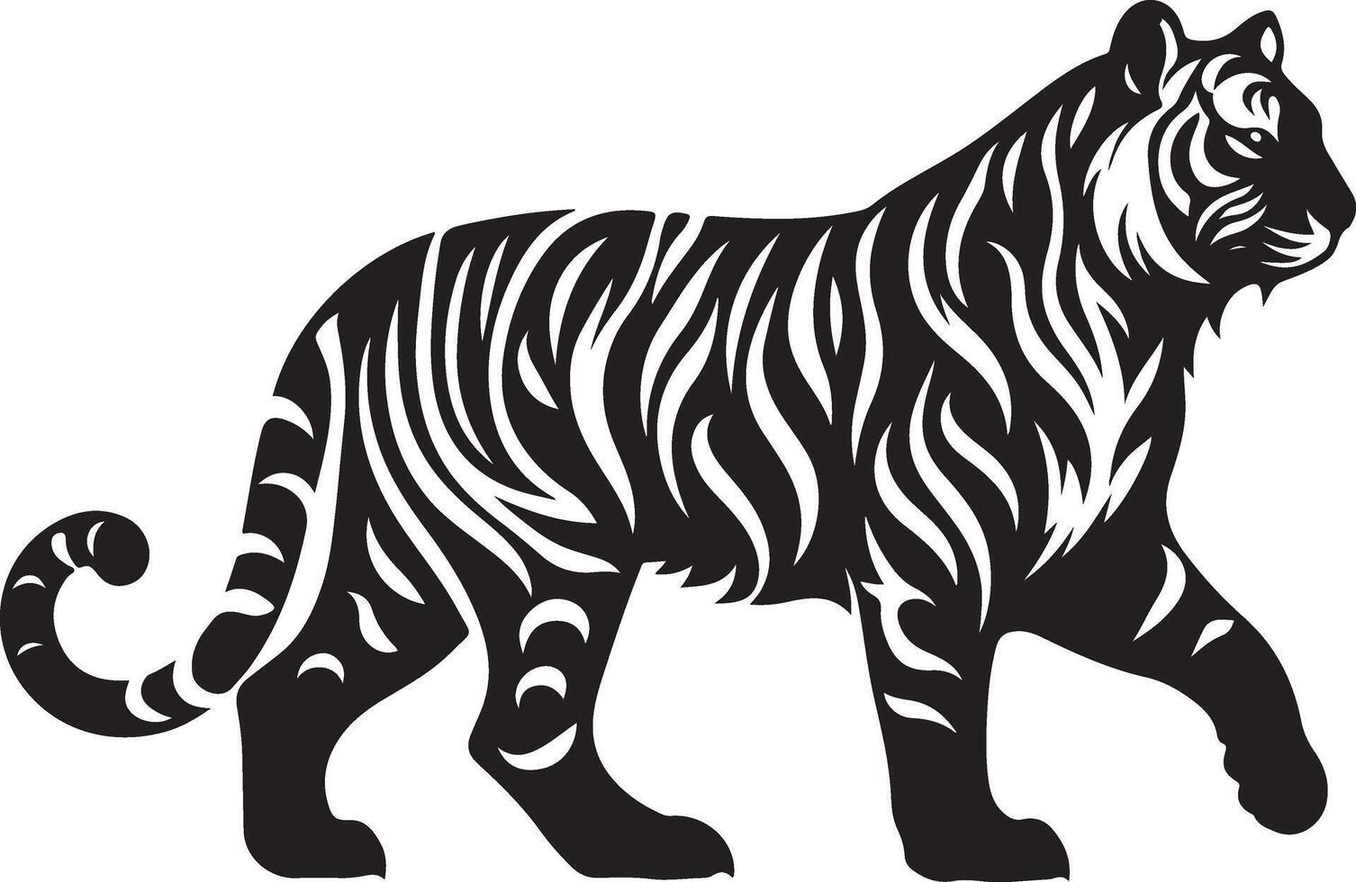 a tiger is standing in a black and white design vector