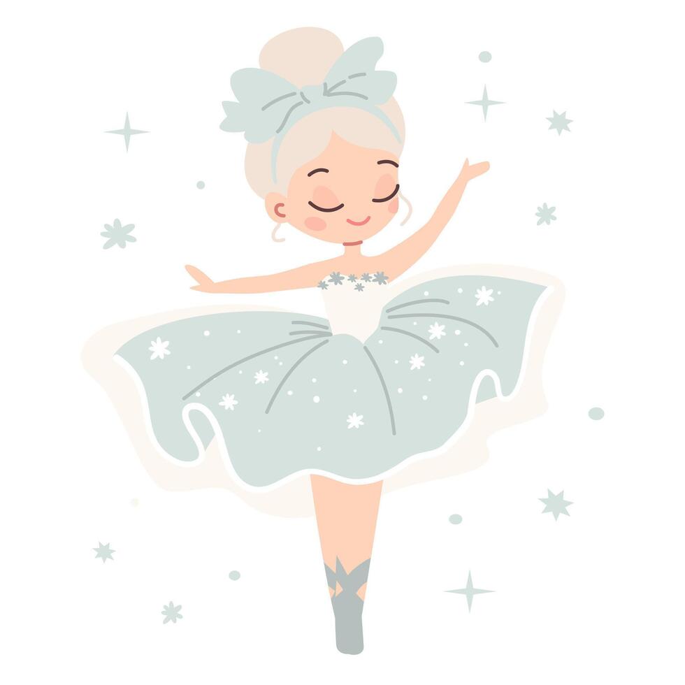 Flat illustration in children's style. Cute ballerina dancing on white background vector