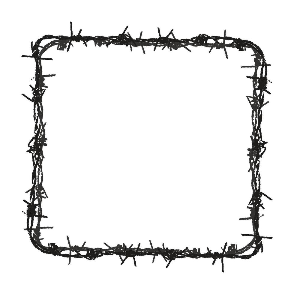 Trendy grunge element with retro photocopy stipple effect. Square frame made of barbed wire Y2K goth core 2000s style. Modern illustration dots texture. For poster design, t-shirt, social media vector