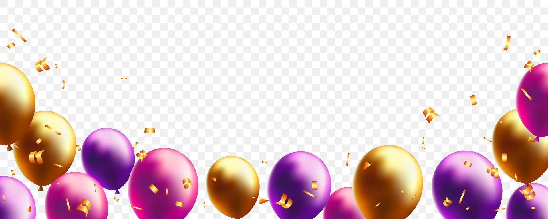 children party, festival, event with colorful helium balloon and gold confetti floating vector