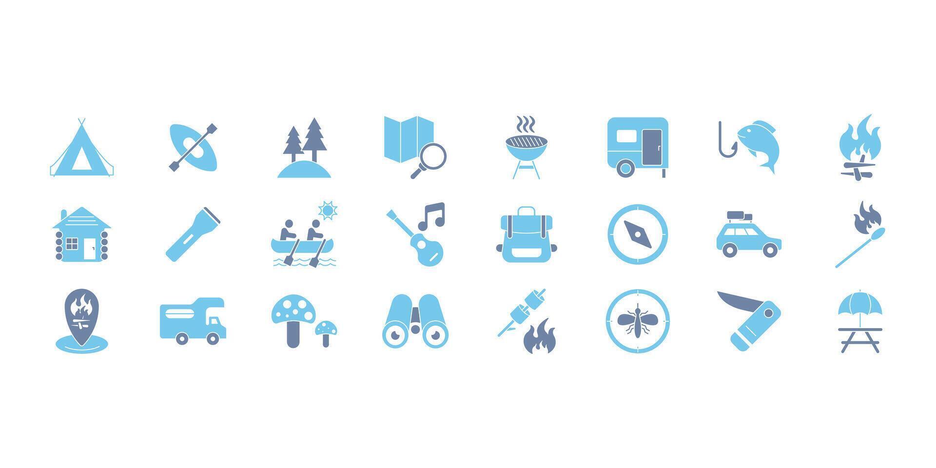 Camping icons set. Set of editable stroke icons.Set of Camping vector
