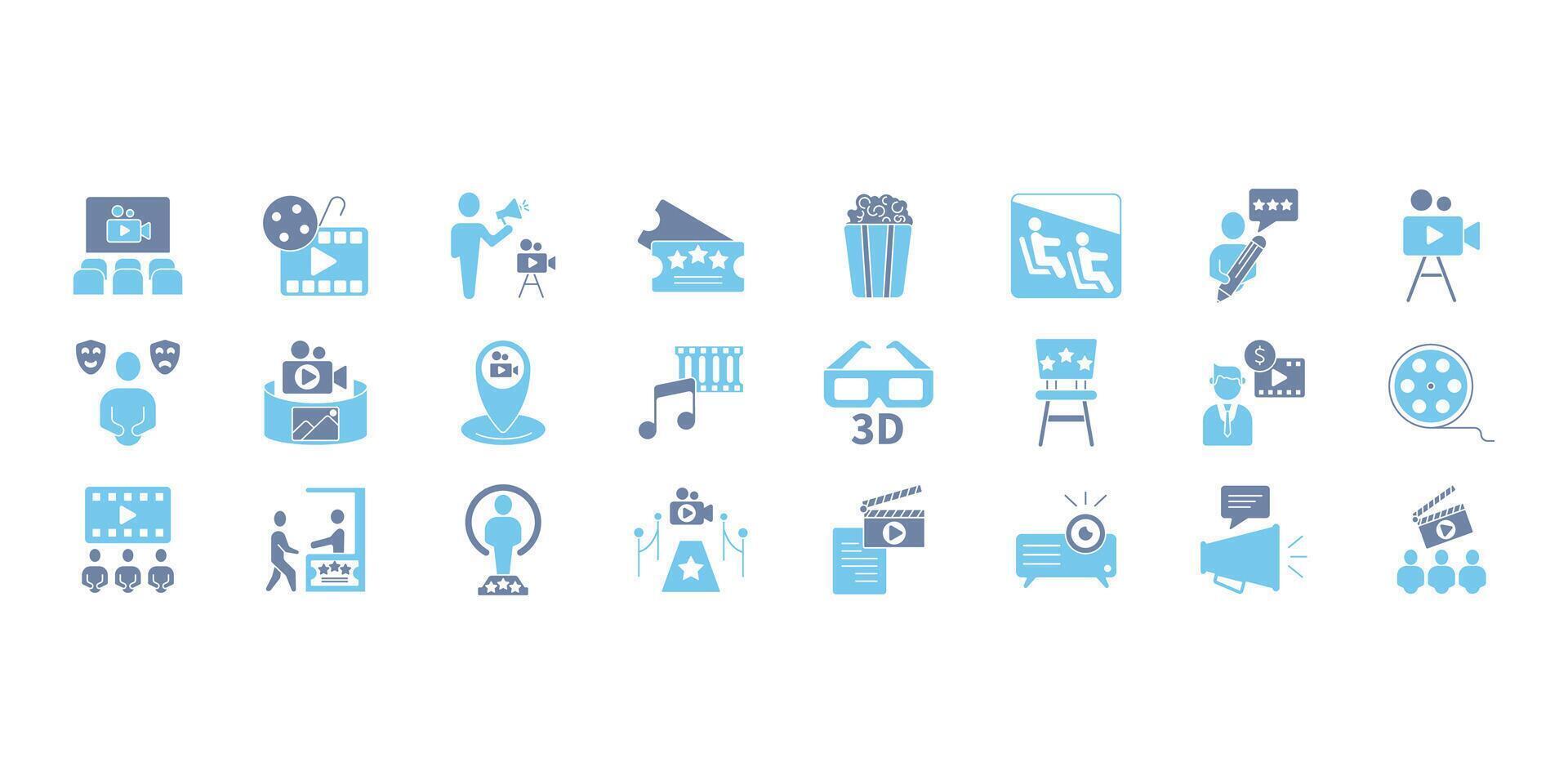 Cinema icons set. Set of editable stroke icons.Set of Cinema vector