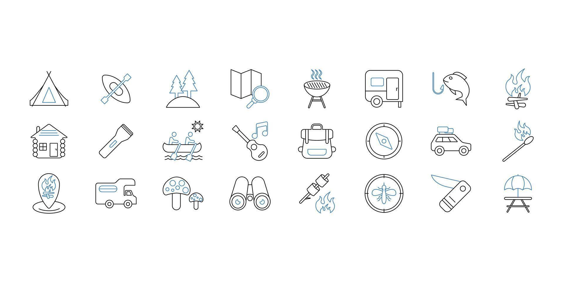Camping icons set. Set of editable stroke icons.Set of Camping vector