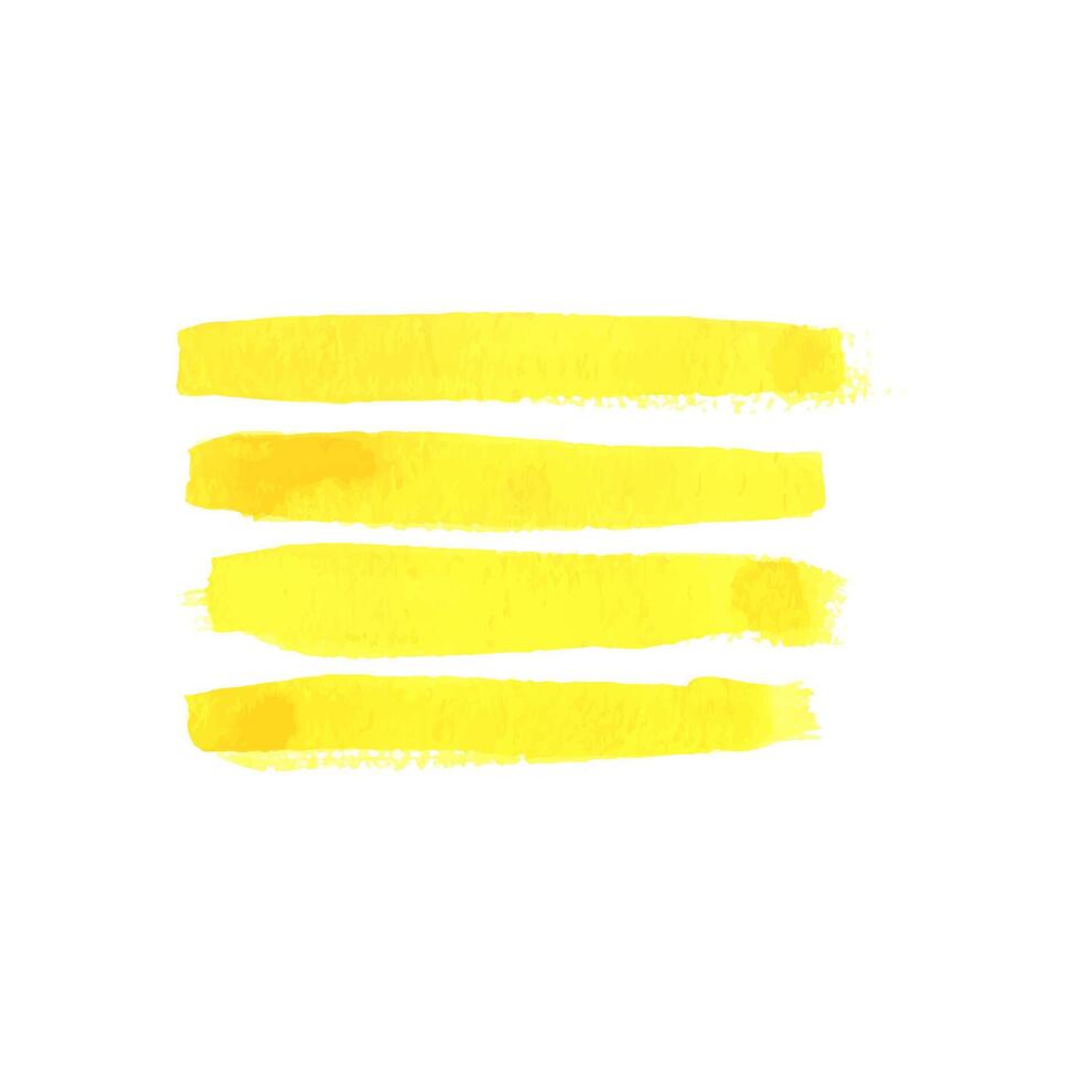 Yellow stripes, brush strokes. Watercolor illustration, hand drawn. Set of isolated objects on a white background. vector