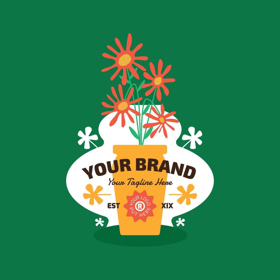 Flower Logotype On Vase No. 15 vector