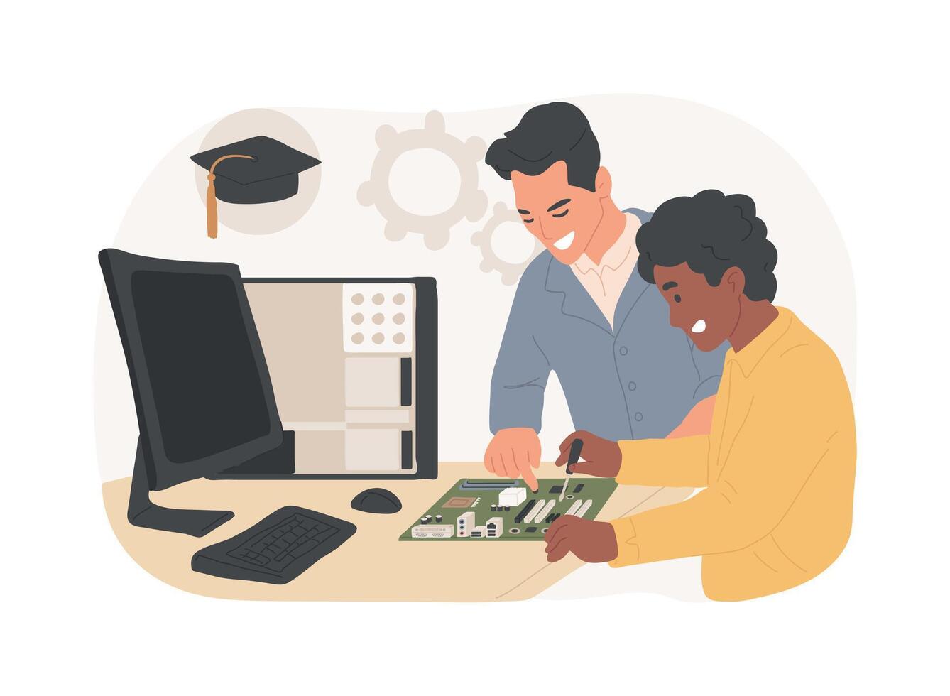 PC maintenance and repair isolated cartoon illustrations. vector