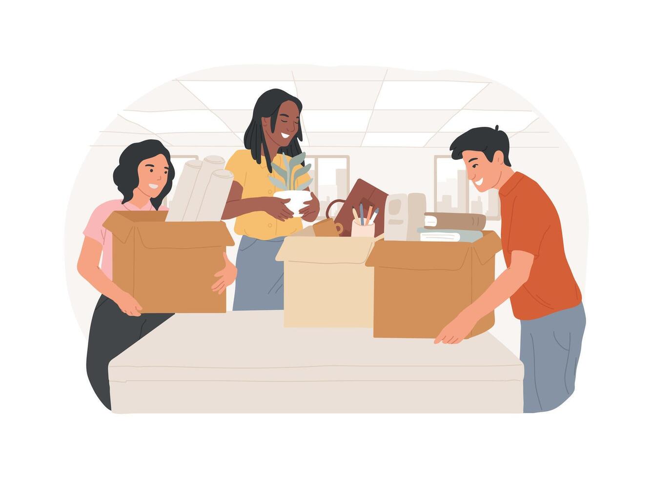 Moving to a new office isolated cartoon illustrations. vector