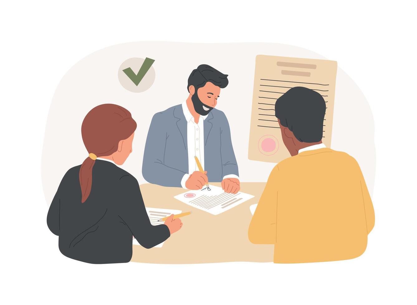 Signing contracts isolated cartoon illustrations. vector