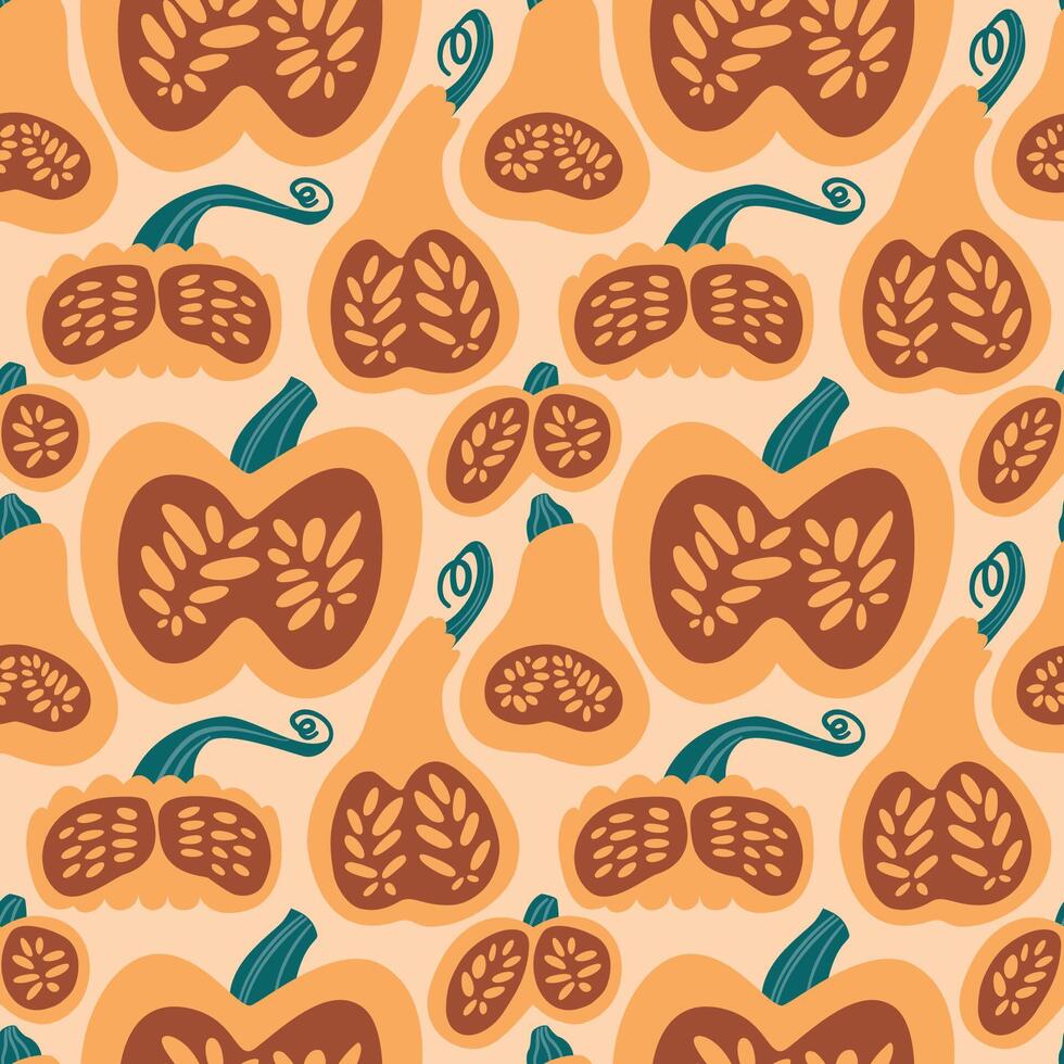 Seamless pumpkin pattern. Background of autumn pumpkins. Autumn texture for Thanksgiving, harvest and Halloween. vector