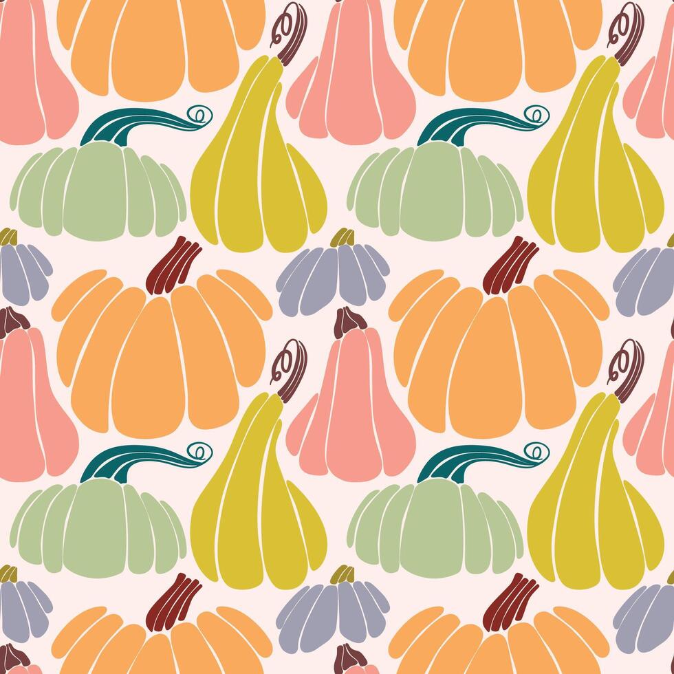 Seamless pumpkin pattern. Background of autumn pumpkins. Autumn texture for Thanksgiving, harvest and Halloween. vector