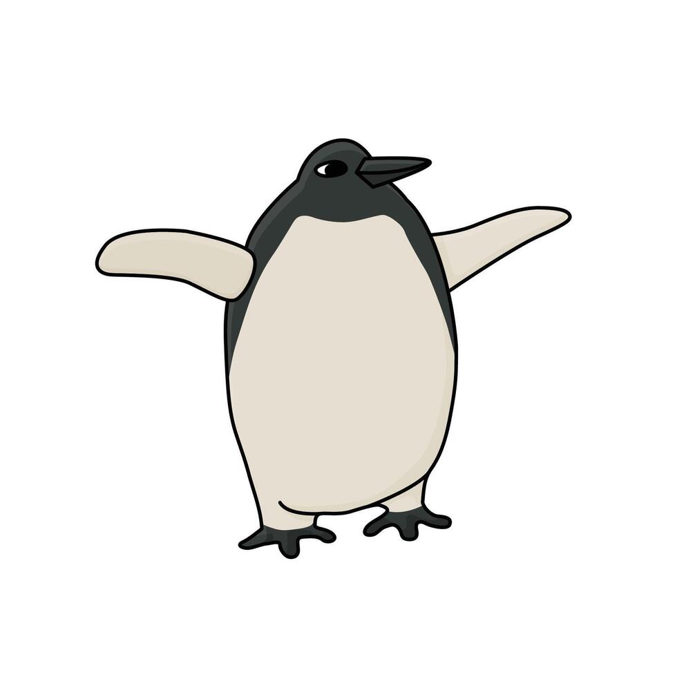 Hand drawn Emperor penguin drawing. An animal of Antarctica isolated on the white background. Cartoon doodle line character vector