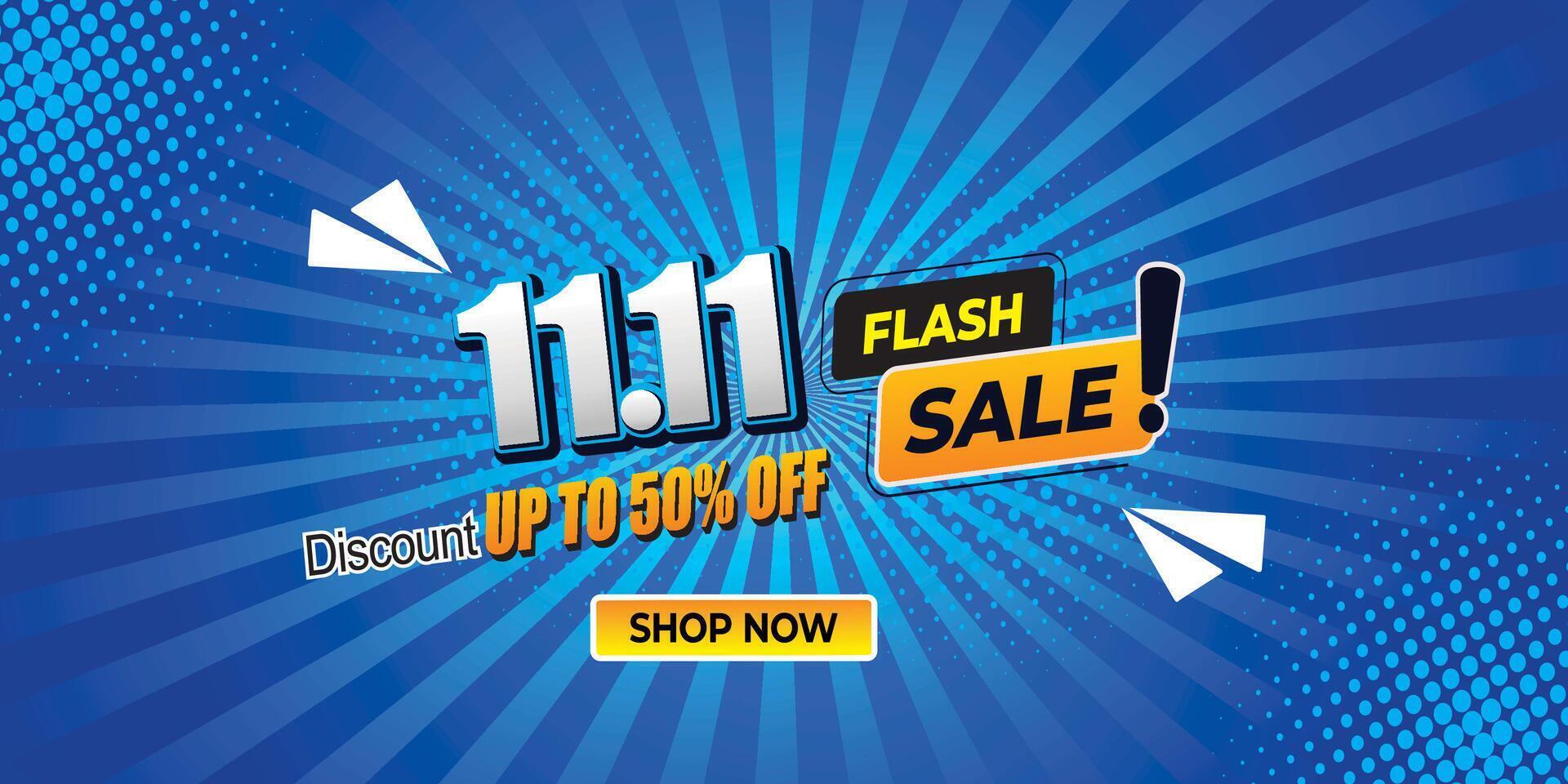 Flash Sale 11.11 promotion design template. Up To 50 percent off vector
