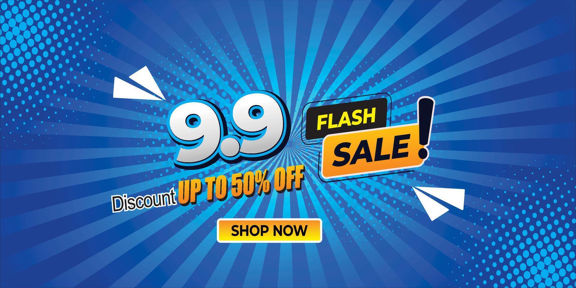 Flash Sale 9.9 promotion design template. Up To 50 percent off vector