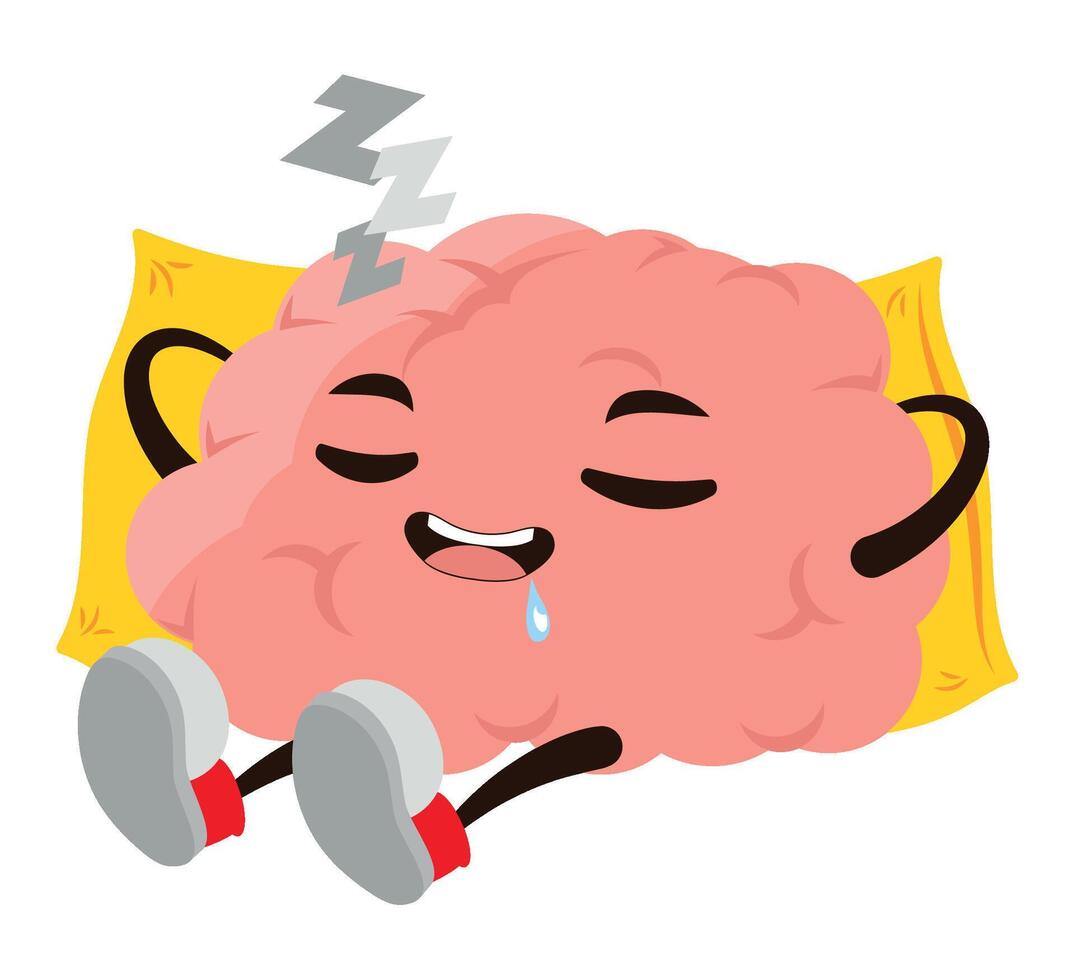 A cartoon brain sleeping on a pillow vector