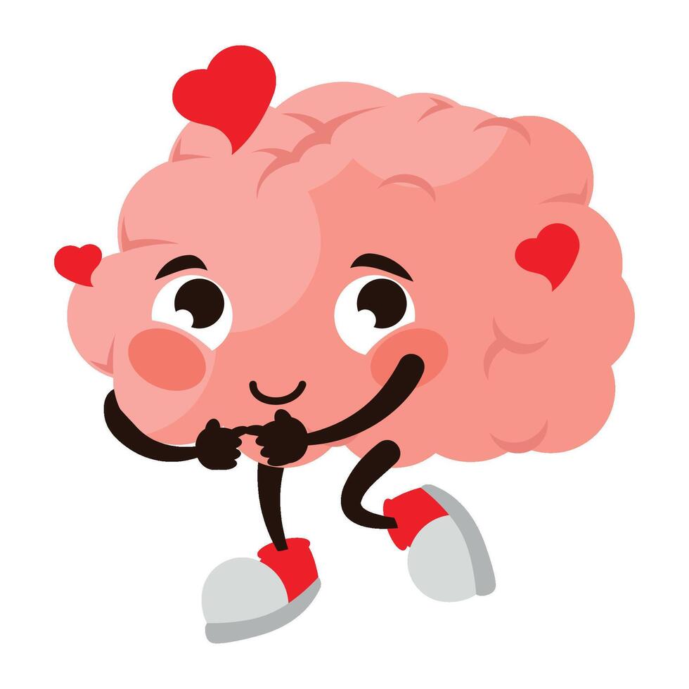 A cartoon brain with hearts running and jumping vector
