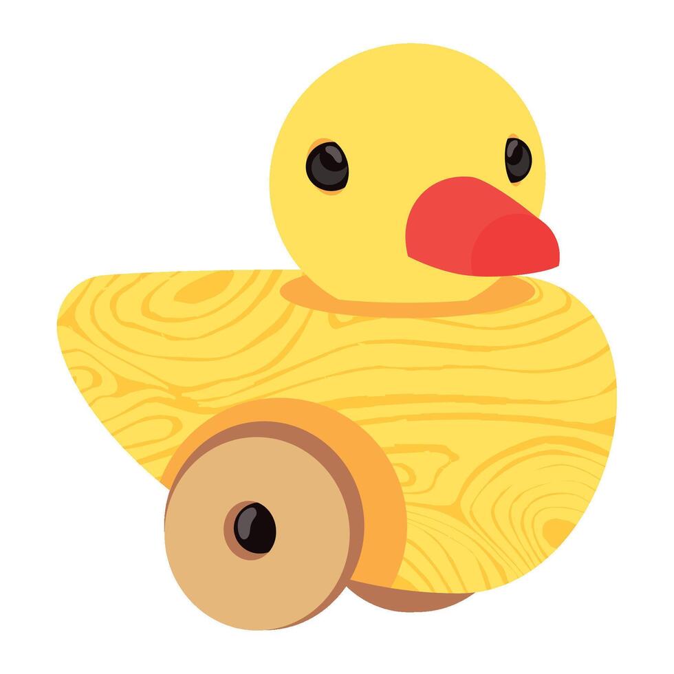 A yellow duck with a red beak and a wooden wheel vector
