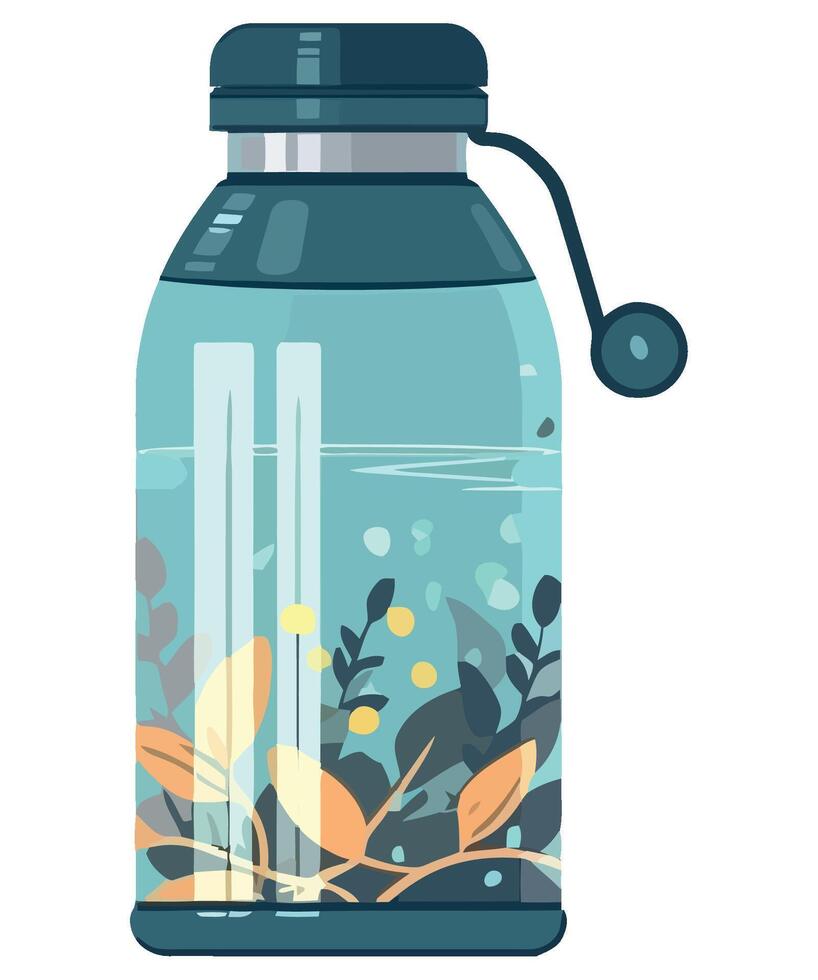 A jar with plants and water in it vector