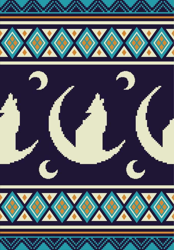 A tribal pattern with a cat and moon on it vector