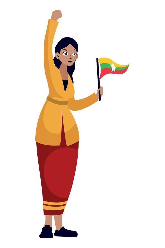 Woman holding flag of myanmar illustration vector