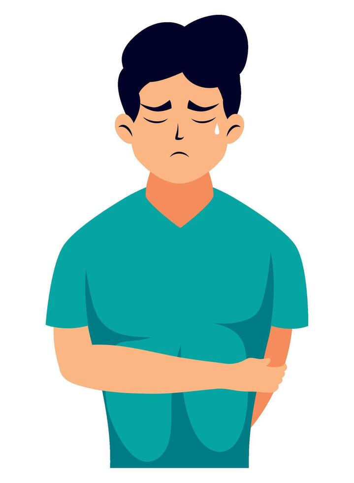 A man with stomach pain and a sad face vector