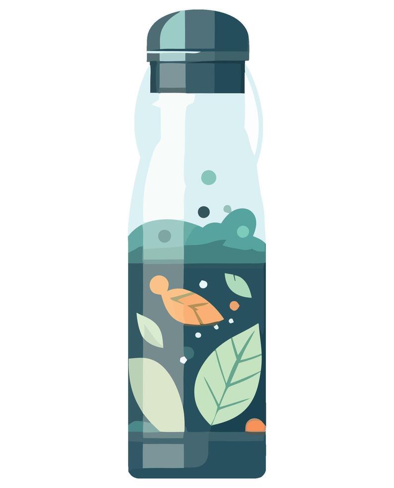 Water bottle with leaves and water vector