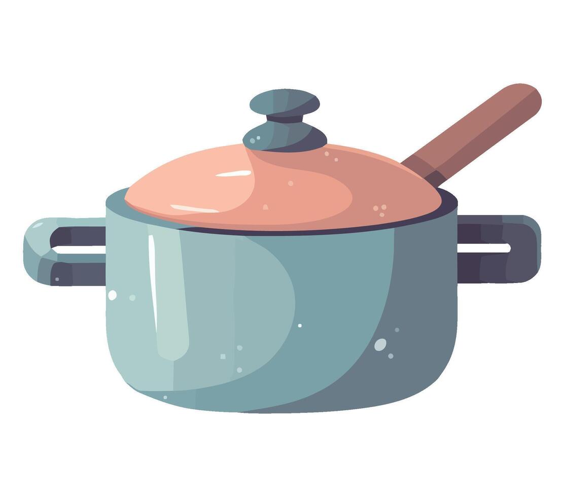 Pot with lid and wooden spoon illustration vector