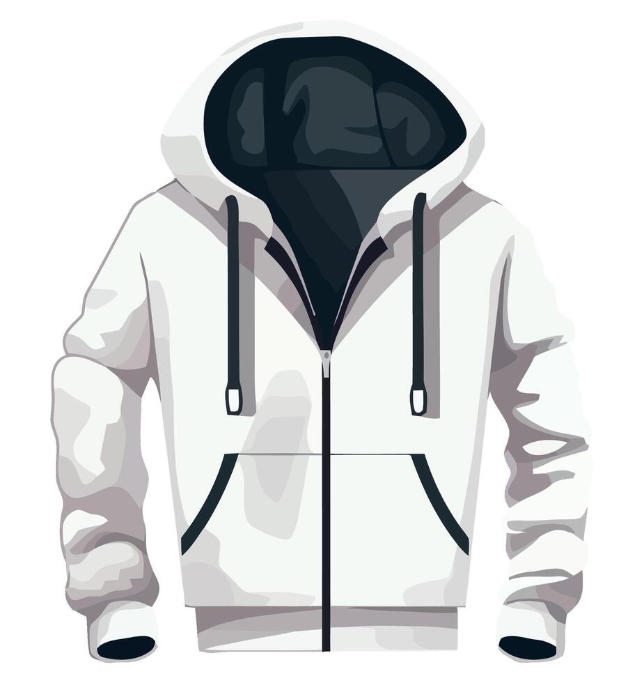 A white hoodie with a zipper on the front vector