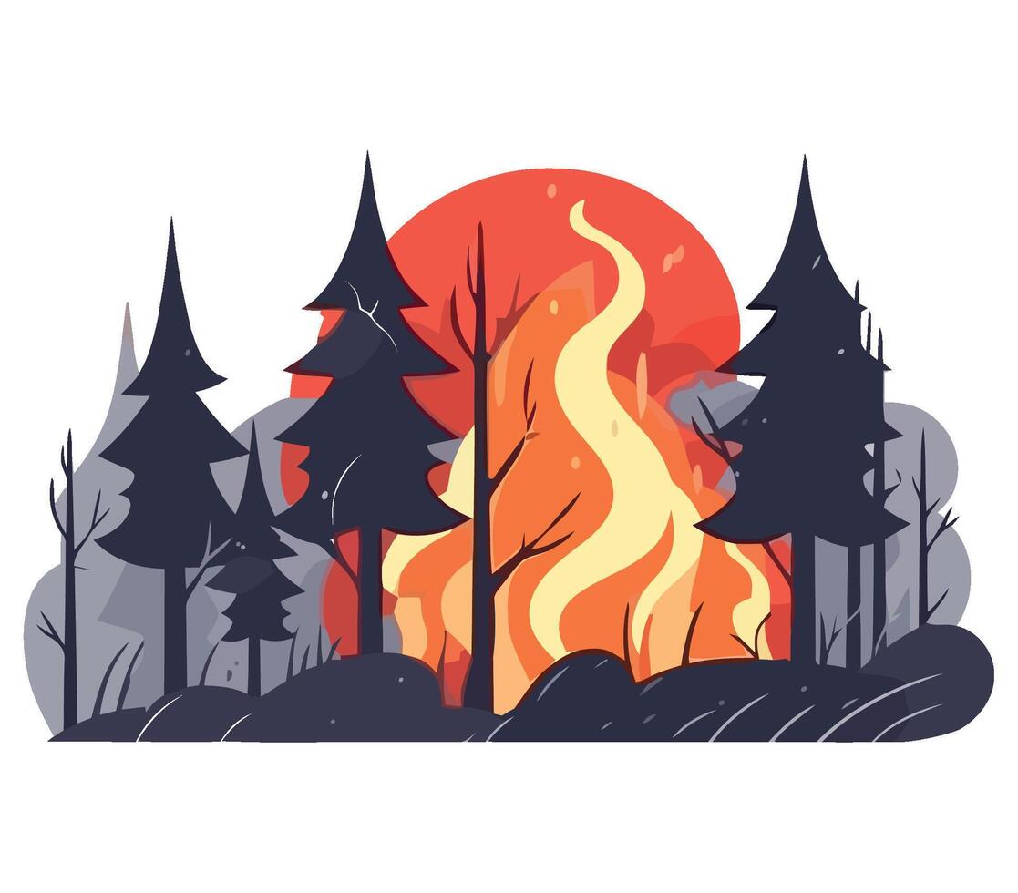 A forest with a fire and trees vector