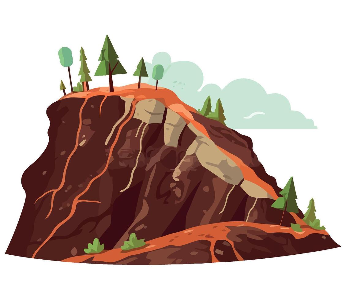 A cartoon illustration of a mountain with trees on it vector
