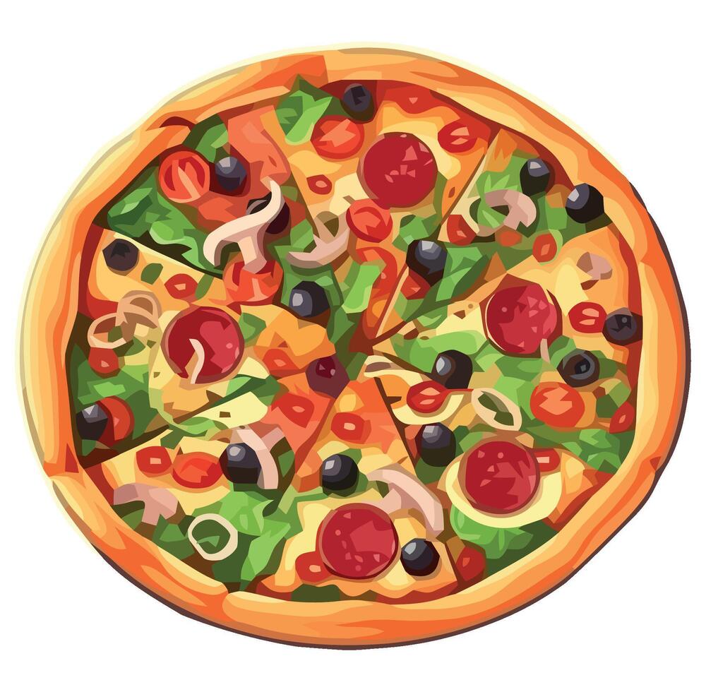 A pizza is shown on a white background vector