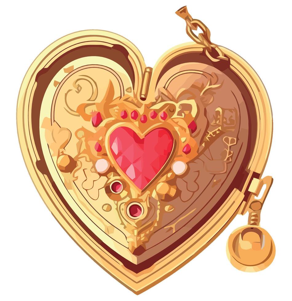 A heart shaped lock with a gold heart inside vector