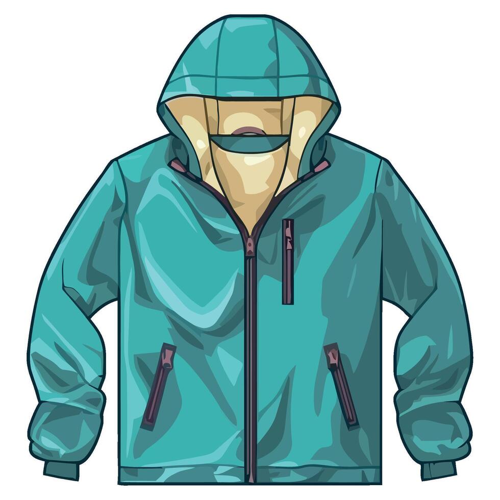 An illustration of a blue jacket with a hood vector