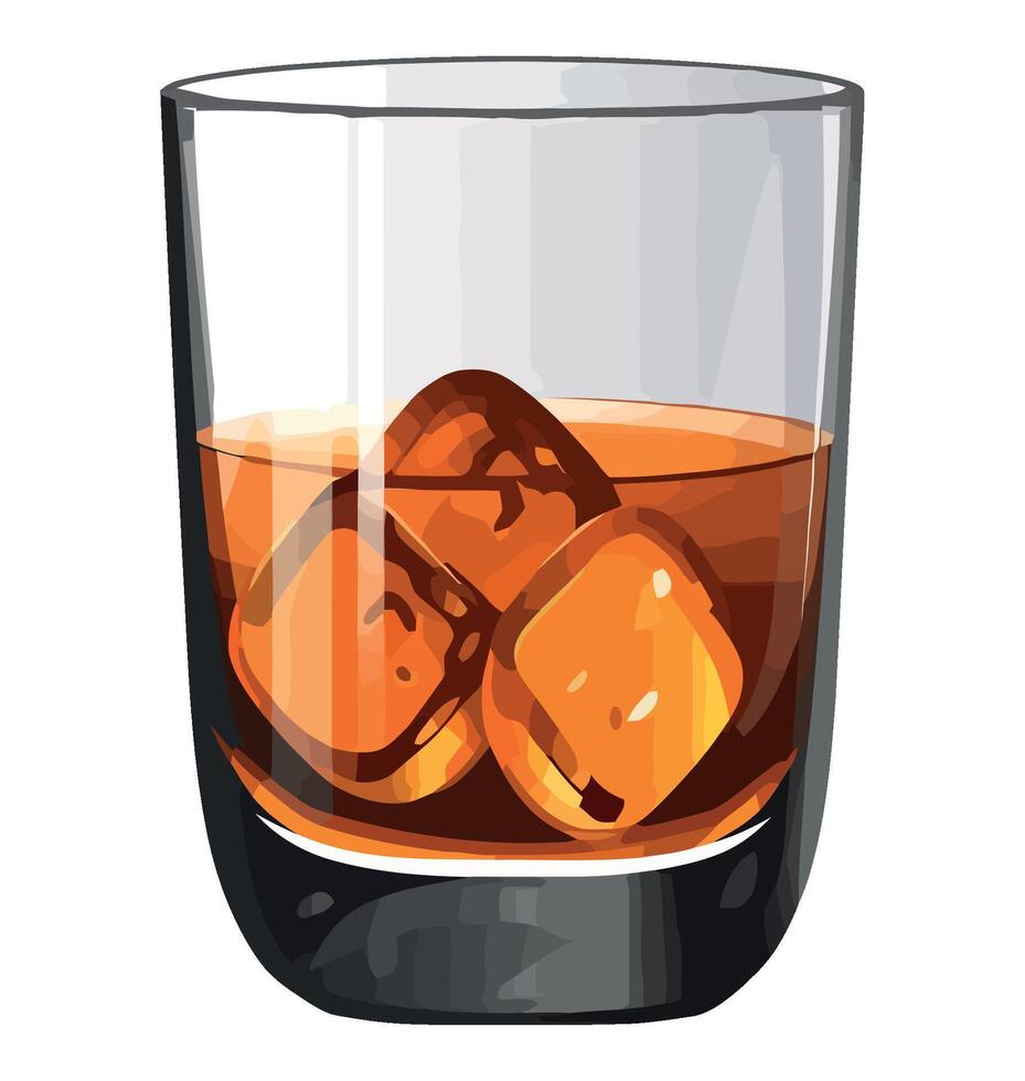 A glass of whiskey with ice cubes on the side vector