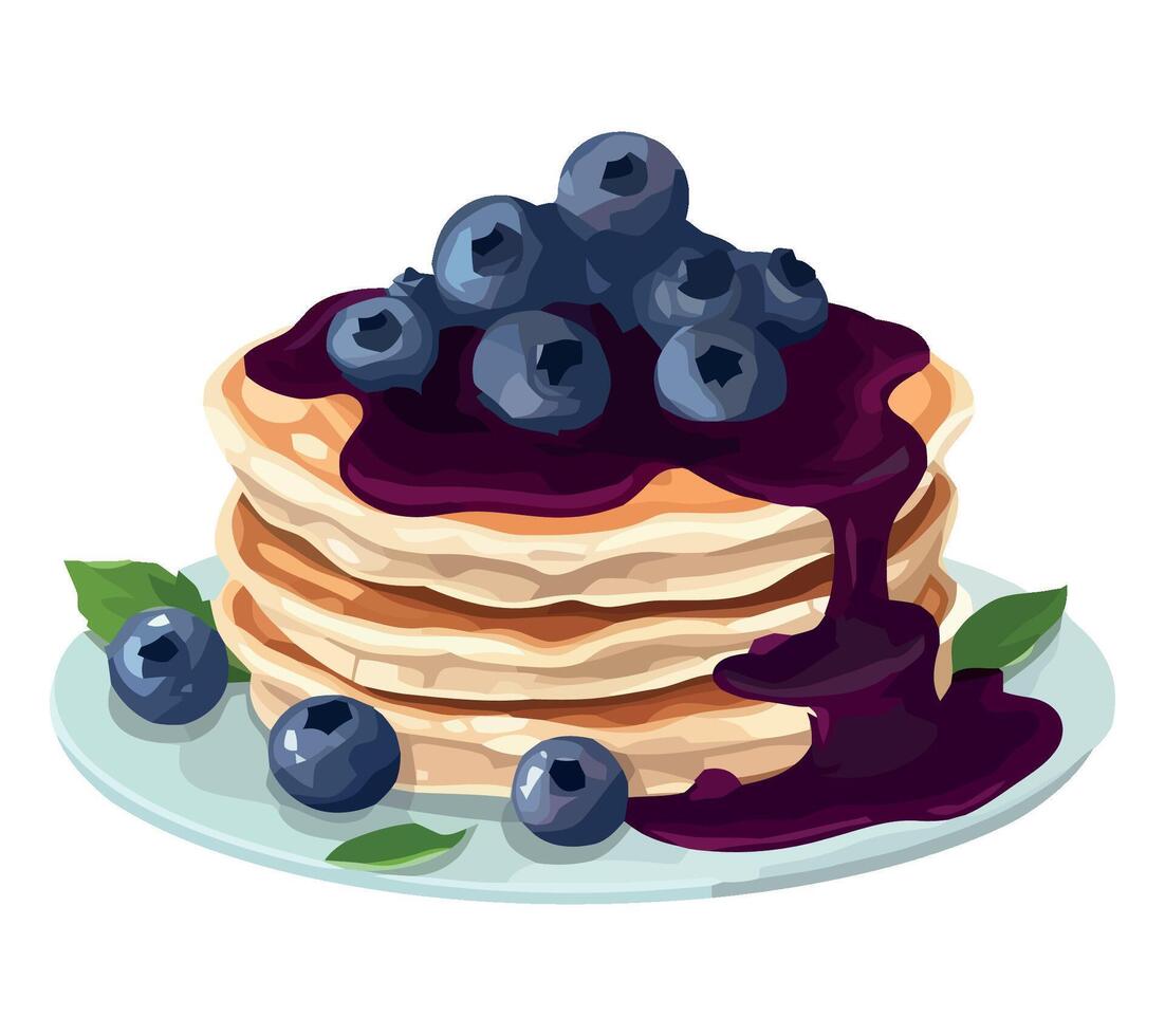 A stack of pancakes with blueberry sauce on top vector