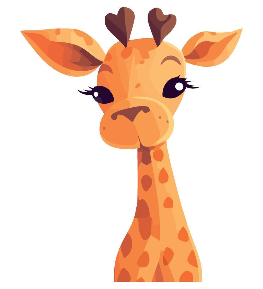 A cartoon giraffe with brown eyes and long horns vector